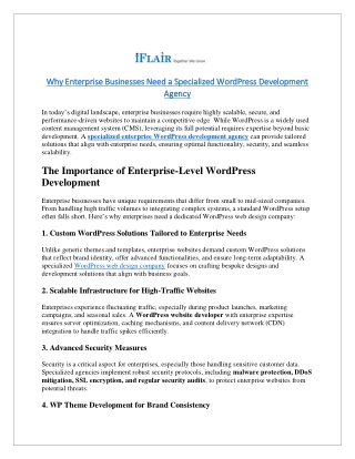 Why Enterprise Businesses Need a Specialized WordPress Development Agency