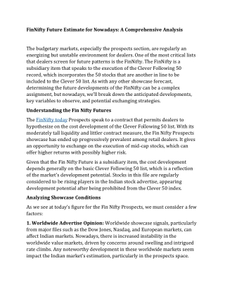 FinNifty Future Estimate for Nowadays