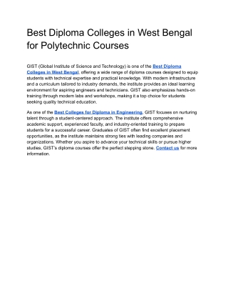 Best Diploma Colleges in West Bengal for Polytechnic Courses
