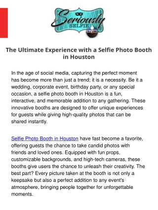 The Ultimate Experience with a Selfie Photo Booth in Houston