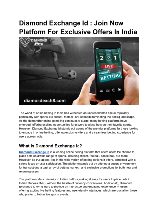 Diamond Exchange Id _ Join Now Platform For Exclusive Offers In India