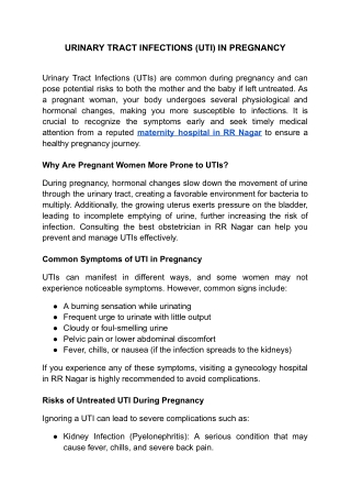 URINARY TRACT INFECTIONS (UTI) IN PREGNANCY