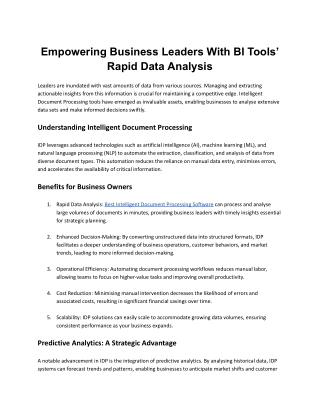 Empowering Business Leaders With BI Tools’ Rapid Data Analysis