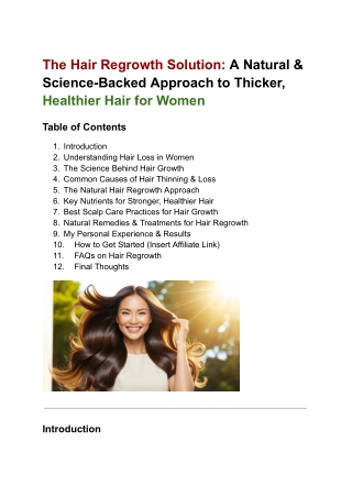 The Hair Regrowth Solution- A Natural & Science-Backed Approach to Thicker, Healthier Hair for Women