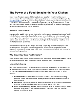 The Power of a Food Smasher in Your Kitchen