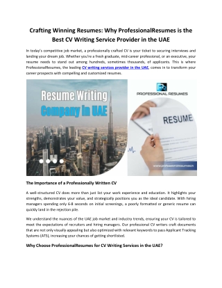 Crafting Winning Resumes - Best CV Writing Service Provider in UAE