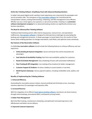 Online Bus Ticketing Software: Simplifying Travel with Advanced Booking Solution