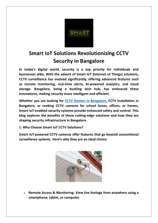 Smart IoT Solutions Revolutionizing CCTV Security in Bangalore