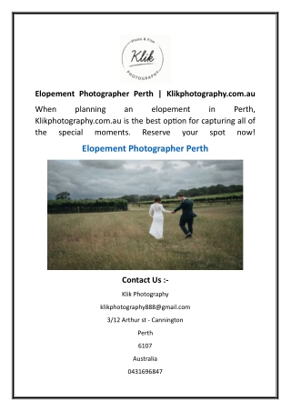 Elopement Photographer Perth  Klikphotography.com.au