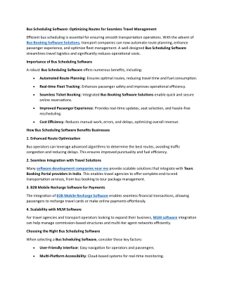 Bus Scheduling Software: Optimizing Routes for Seamless Travel Management