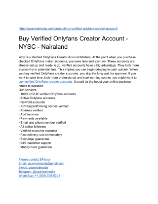 Buy Verified Onlyfans Creator Account - NYSC - Nairaland
