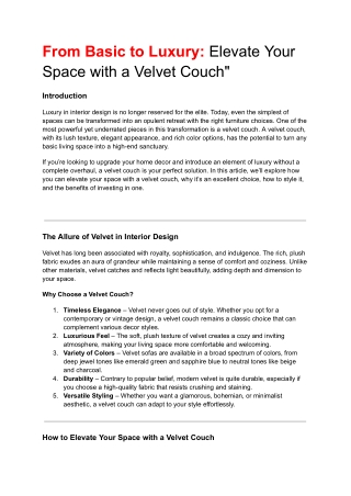 From Basic to Luxury: Elevate Your Space with a Velvet Couch"