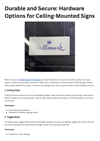 Durable and Secure: Hardware Options for Ceiling-Mounted Signs