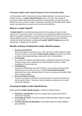 Lumber Takeoff Service