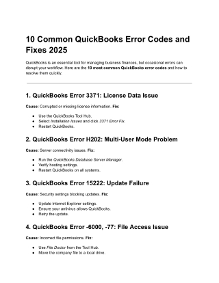 10 Common QuickBooks Error Codes and Fixes 2025