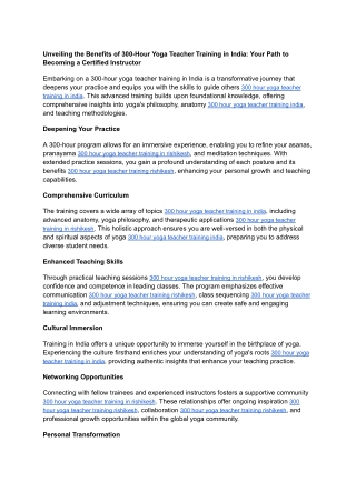 Unveiling the Benefits of 300-Hour Yoga Teacher Training in India_ Your Path to Becoming a Certified Instructor