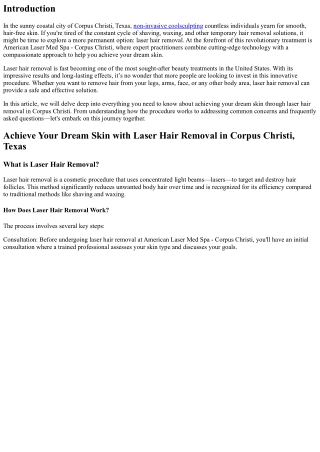 Achieve Your Dream Skin with Laser Hair Removal in Corpus Christi, Texas