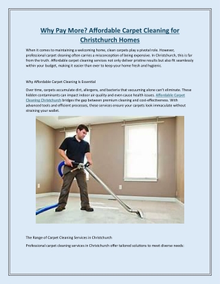 Why Pay More Affordable Carpet Cleaning for Christchurch Homes