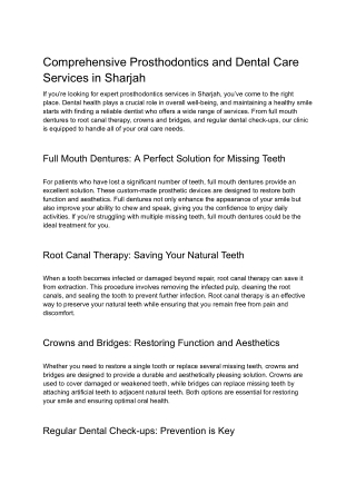 Comprehensive Prosthodontics and Dental Care Services in Sharjah