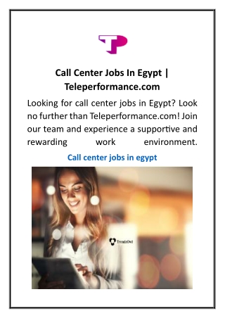 Call Center Jobs In Egypt  Teleperformance.com