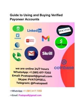 Buy Verified Payoneer Accounts - 100% Fully Verified & secure