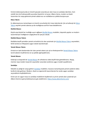 Şık ve Konforlu Yemek Alanları İçin Albero Home Koleksiyonu