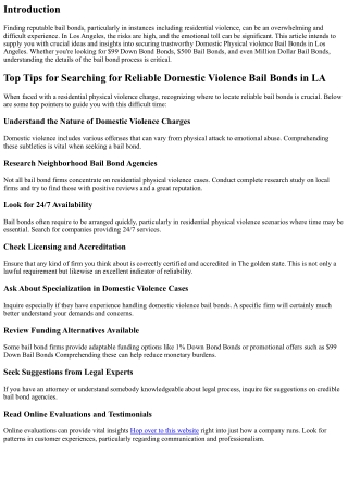 Leading Tips for Finding Reliable Domestic Violence Bail Bonds in LA .