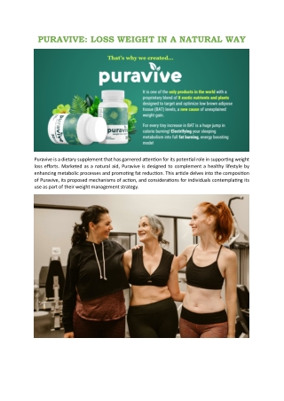 PURAVIVE THE NATURAL WAY TO LOSS BODY WEIGHT