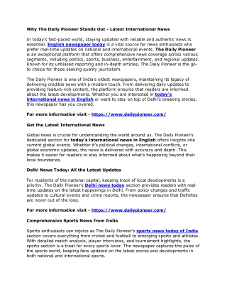 Why The Daily Pioneer Stands Out - Latest International News