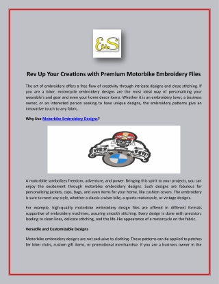 Rev Up Your Creations with Premium Motorbike Embroidery Files