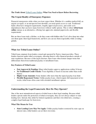 The Truth About Tribal Loans