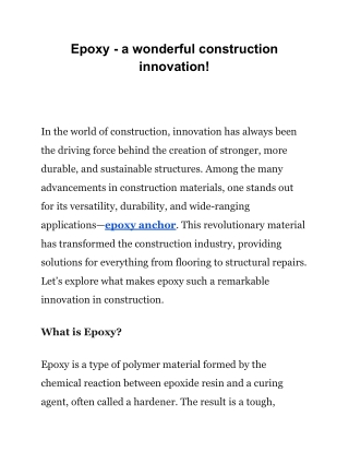 Epoxy - a wonderful construction innovation!