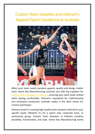 Custom Team Sweaters and Vietnams Apparel Export Excellence to Australia