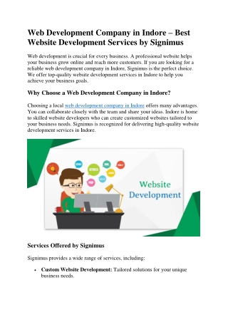 Web Development Company in Indore – Best Website Development Services by Signimu