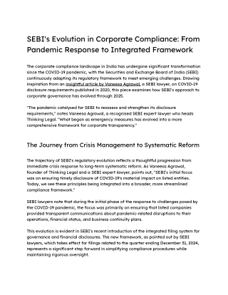SEBI's Evolution in Corporate Compliance_ From Pandemic Response to Integrated Framework