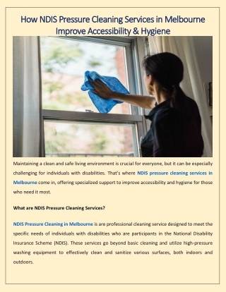 How NDIS Pressure Cleaning Services in Melbourne Improve Accessibility & Hygiene
