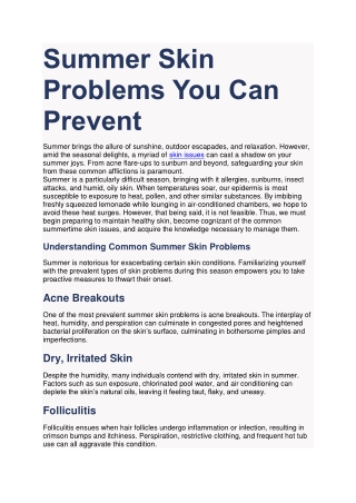 Summer Skin Problems You Can Prevent