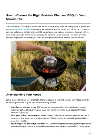 How to Choose the Right Portable Charcoal BBQ for Your Adventures