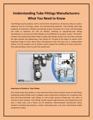 Understanding Tube Fittings Manufacturers: What You Need to Know