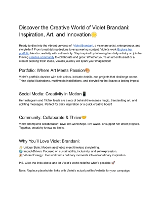 Discover the Creative World of Violet Brandani: Inspiration, Art, and Innovation
