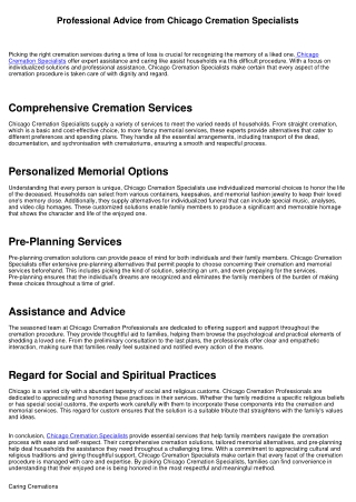 Specialist Advice from Chicago Cremation Specialists