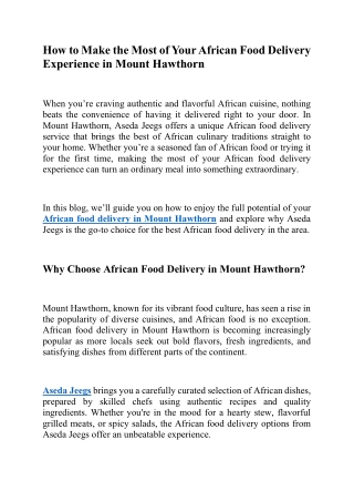 How to Make the Most of Your African Food Delivery Experience in Mount Hawthorn?