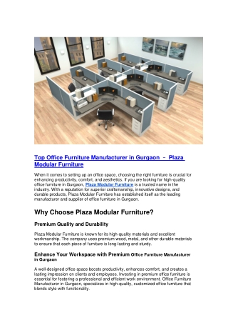 Top Office Furniture Manufacturer in Gurgaon – Plaza Modular Furniture