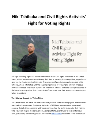 Niki Tshibaka and Civil Rights Activists' Fight for Voting Rights