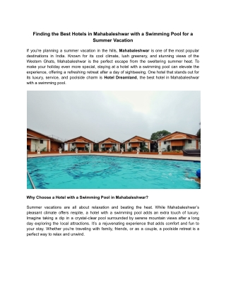 Finding the Best Hotels in Mahabaleshwar with a Swimming Pool for a Summer Vacation_