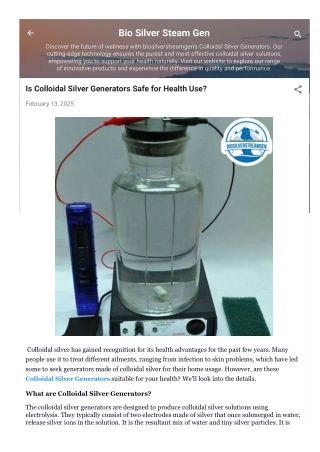 Is Colloidal Silver Generators Safe for Health Use