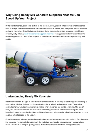 Why Using Ready Mix Concrete Suppliers Near Me Can Speed Up Your Project
