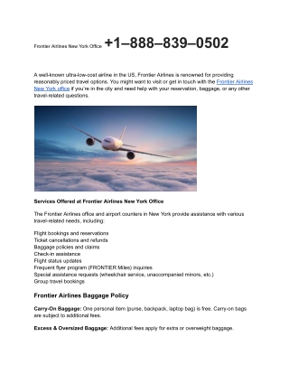 Frontier Airlines New York Office   1–888–839–0502