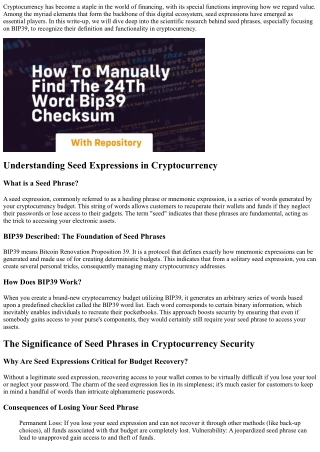 ** The Science of Seed Phrases: Discovering the Meaning and Feature of BIP39 in