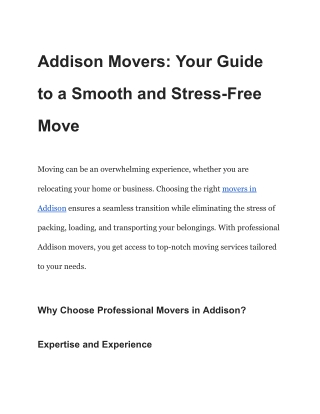 Addison Movers_ Your Guide to a Smooth and Stress-Free Move